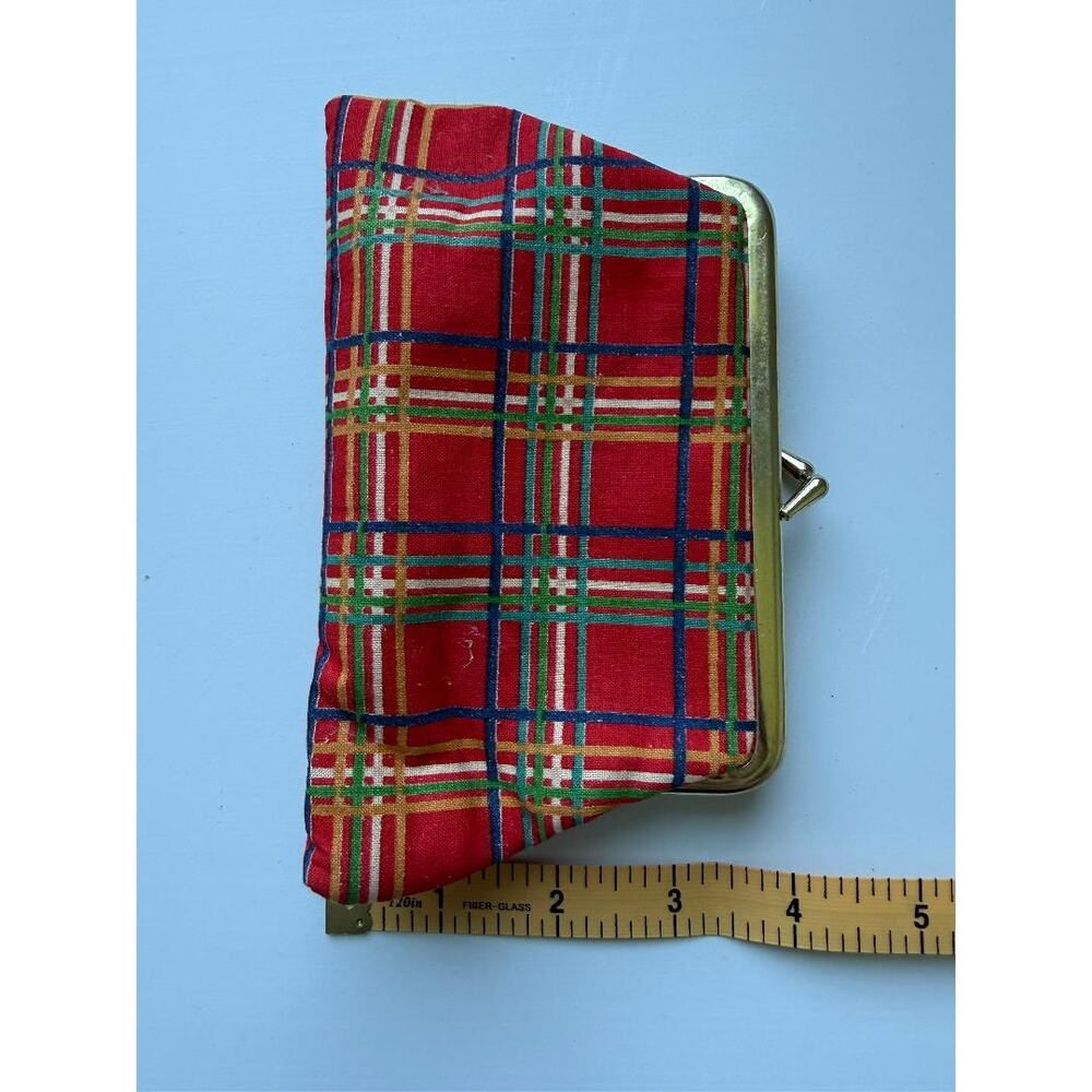 Vintage Royal Stewart Tartan Kiss Lock Clutch Purse Pink Satin Lining 1960s - Picture 2 of 7